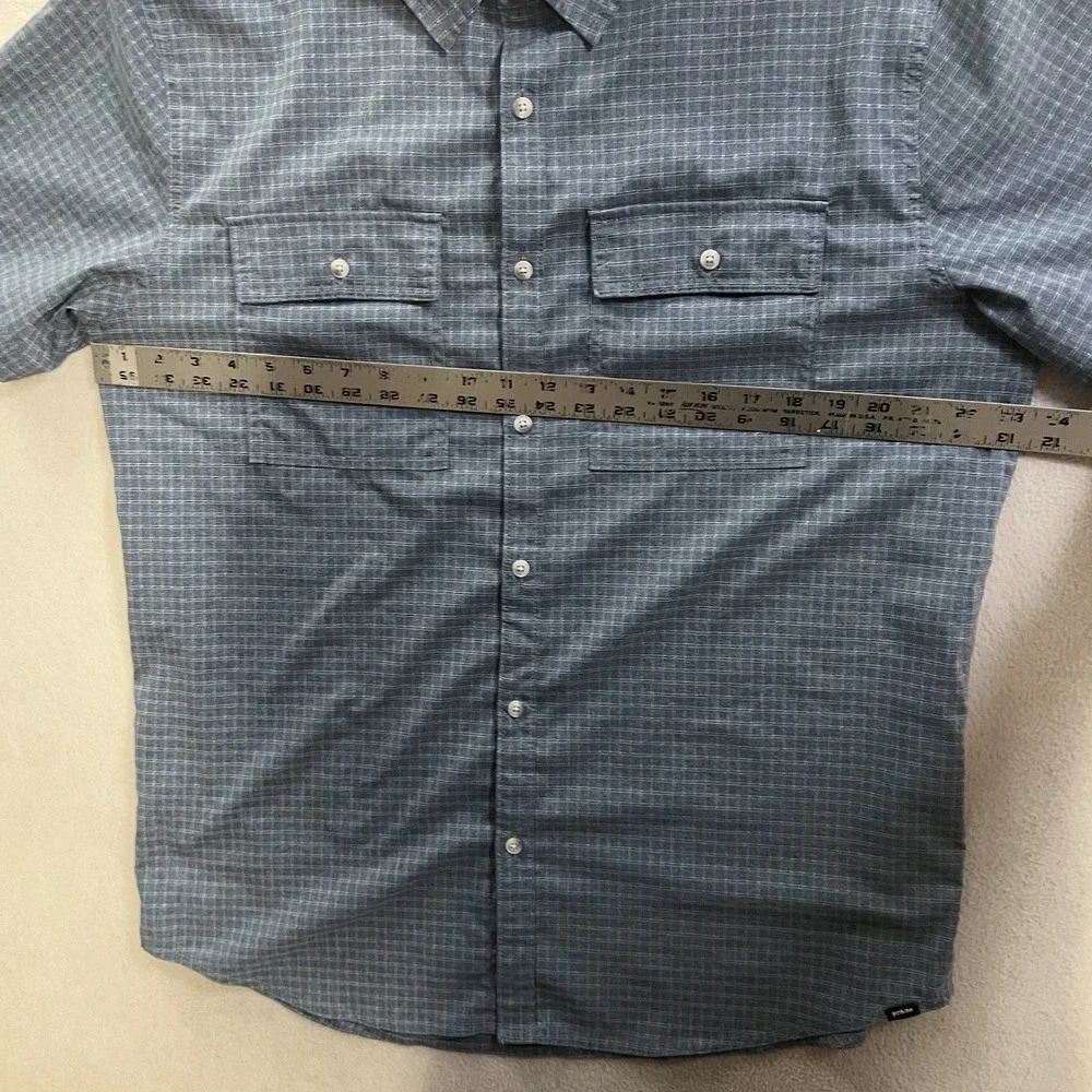 Prana Shirt Mens Size Large Blue Check Shirt Sleeve Button Up Performance Hiking